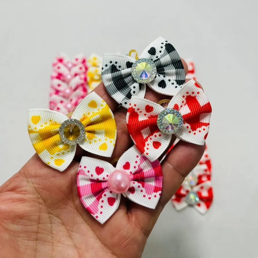 Laço de Topete Festa Junina Quarteto Xadrez com Pérolas para Pets - 40 un